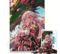 Puzzle de 1000 pièces représentant Une Adolescente avec Un Dragon Jeu de mémoire Système de Verrouillage sécurisé Pas de pièces Qui se détachent pour Les Voyages (38x26cm)