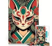 Puzzle de 1000 pièces représentant Une Adolescente avec Un Masque de Kitsune (Style Anime),idéal pour Les Voyages Jeu de réflexion Stimulant,sans pièces détachées (38x52cm)