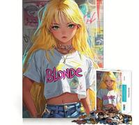 Puzzle de 1000 pièces représentant Une Adolescente Blonde d'anime Jeu de mémoire et Système de Verrouillage sécurisé,sans pièces détachables Idéal pour Les Petits Cerveaux