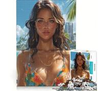 Puzzle de 1000 pièces représentant Une Adolescente Brune en Bikini sur la Plage Jeu de Construction, décoration idéale, pièces de Formes aléatoires Parfaitement emboîtables 38x52cm
