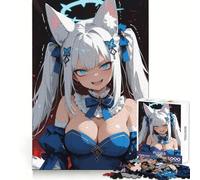 Puzzle de 1000 pièces représentant Une Adolescente renarde aux Cheveux Blancs aux Yeux Bleus et auréole Style Anime pour stimuler la mémoire et se divertir Découpe de qualité Cadeau d'anniversaire