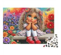 Puzzle de 1000 pièces représentant Une Adorable Petite Fille Assise avec des Fleurs. Jeu éducatif pour Adultes, décoration intérieure, idéal comme Dimensions : 70 x 50 cm.