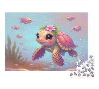 Puzzle de 1000 pièces représentant Une Adorable Tortue nageant avec Une Couronne de Fleurs. Jeu éducatif pour Adultes, décoration intérieure, idéal comme d'anniversaire. Dimensions : 52 x 38 cm.