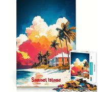 Puzzle de 1000 pièces représentant Une Affiche Artistique de l'île de Sanibel idéal pour Les Adolescents Un Cadeau d'anniversaire de qualité supérieure pour stimuler la mémoire et se détendre