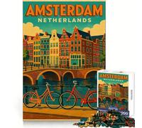 Puzzle de 1000 pièces représentant Une Affiche de Voyage à Amsterdam, aux Pays-Bas, pour Adolescents stimule la mémoire, Offre Une évasion reposante et constitue Un Cadeau de Noël idéal (50x75cm)