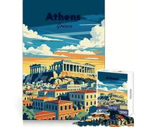Puzzle de 1000 pièces représentant Une Affiche de Voyage à Athènes,en Grèce Idéal pour Adultes,ce Puzzle stimule la logique,Offre Un Passe-Temps Relaxant et précis,et constitue Un Cadeau Chaleureux