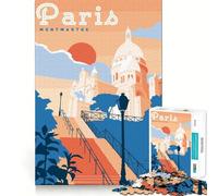 Puzzle de 1000 pièces représentant Une Affiche de Voyage à Montmartre, Paris, pour Adultes Jeu d'exercice Mental et de détente Design raffiné à Assembler Cadeau Exquis (38x52cm)
