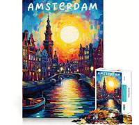 Puzzle de 1000 pièces représentant Une Affiche de Voyage d'Amsterdam,idéal pour Les Adultes Jeu de mémoire Stimulant,qualité Professionnelle,activité de découpage conviviale et chaleureuse (50x75cm)