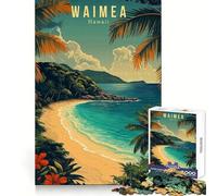 Puzzle de 1000 pièces représentant Une Affiche de Voyage de la Baie de Waimea à Hawaï,idéal pour Les Adultes Ce Puzzle favorise la Concentration,développe la capacité à Passer du Temps de qualité