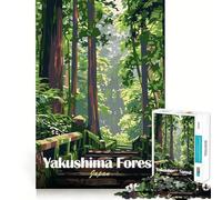 Puzzle de 1000 pièces représentant une affiche de voyage de la forêt de Yakushima au Japon Stimule les capacités cognitives et offre un divertissement ludique Pièces nettes et sans bavures Jouet idéal