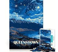 Puzzle de 1000 pièces représentant une affiche de voyage de Queenstown, en Nouvelle-Zélande, pour adultes Idéal pour stimuler la mémoire, jouer en groupe et créer un motif surprise pour Noël (38x52cm)