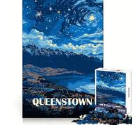 Puzzle de 1000 pièces représentant une affiche de voyage de Queenstown, en Nouvelle-Zélande, pour adultes Idéal pour stimuler la mémoire, jouer en groupe et créer un motif surprise pour Noël (38x52cm)