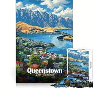 Puzzle de 1000 pièces représentant Une Affiche de Voyage de Queenstown,en Nouvelle-Zélande,pour Adultes pour stimuler la mémoire et Offrir Un Moment de détente et de créativité Cadeau Original