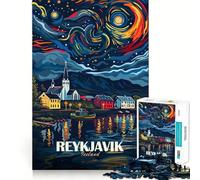 Puzzle de 1000 pièces représentant une affiche de voyage de Reykjavik en Islande idéal pour les adolescents Jeu de logique et de train loisirs et divertissement Découpe lisse Cadeau original (38x52cm)