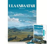 Puzzle de 1000 pièces représentant Une Affiche de Voyage d'Oulan-Bator,en Mongolie,pour Adultes Jeu de réflexion avec découpe de précision et Bords Lisses Un défi Amusant pour Passer Le Temps 38x52cm