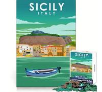 Puzzle de 1000 pièces représentant Une Affiche de Voyage en Sicile (Italie), idéal pour Adultes Exercice Intelligent, Distraction Douce, Bords précis, Cadeau de Noël (38x52cm)