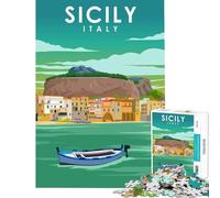 Puzzle de 1000 pièces représentant Une Affiche de Voyage en Sicile Italie pour Un Jeu éducatif Stimulant et Un Cadeau d'anniversaire Original (38x52cm)
