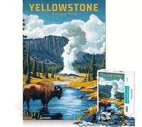 Puzzle de 1000 pièces représentant une affiche de voyage vintage du parc national de Yellowstone jeu cognitif amusant,structure à emboîter précise,activité de partage et de complicité pour les proches