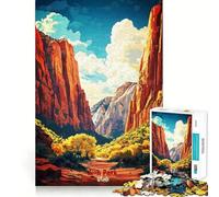Puzzle de 1000 pièces représentant Une Affiche du Parc National de Zion,idéal pour Adultes Jeu Stimulant l'esprit,pièces précises et sans Couture,activité relaxante à Faire en Groupe 50x75cm