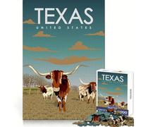 Puzzle de 1000 pièces représentant Une Affiche Touristique du Texas, idéal pour Les Adolescents développez Votre mémoire, détendez-Vous et offrez-Vous Un Cadeau Original aux Bords Nets (38x26cm)