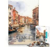 Puzzle de 1000 pièces représentant Une Aquarelle de Venise,Italie Jeu Amusant et Technique de découpe Laser avancée Jouet d'intérieur divertissant pour Les Vacances (38x26cm)