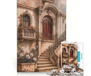 Puzzle de 1000 pièces représentant Une Architecture Italienne avec des Fleurs, Un Jeu Anti-Stress pour Toute la Famille, avec des pièces de Formes aléatoires Parfaitement emboîtables 38x52cm