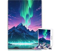 Puzzle de 1000 pièces représentant Une Aurore boréale sur Un Paysage de Montagne Activité de détente et de Loisirs Découpe précise, Bords Lisses Dimensions:38x26cm