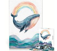 Puzzle de 1000 pièces représentant Une Baleine à l'aquarelle avec Arc-en-Ciel et Vagues,idéal pour Adultes Divertissement intellectuel,Distraction apaisante,découpe Nette,Cadeau attentionné (38x26cm)