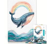 Puzzle de 1000 pièces représentant Une Baleine à l'aquarelle avec Arc-en-Ciel et Vagues,idéal pour Les Adultes et Stimulant la réflexion Taille Uniforme,pièces précises,Format Voyage,Cadeau Parfait