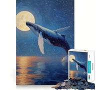 Puzzle de 1000 pièces représentant Une Baleine bondissant au Clair de Lune Jeu de Concentration mentale Découpe de précision Bords Lisses Jeu de Construction de Liens significatifs (50x75cm)
