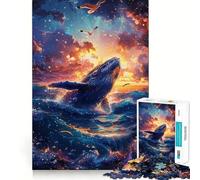 Puzzle de 1000 pièces représentant Une Baleine bondissant au Coucher du Soleil avec des mouettes,idéal pour Adultes Jeu de mémoire et Découpe Fine,Finitions Haut de Gamme Un Moyen captivant