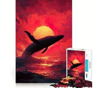 Puzzle de 1000 pièces représentant Une Baleine bondissant au Coucher du Soleil,Un Jeu de Concentration mentale sans Espace,Un défi cérébral interactif pour la Maison (38x26cm)