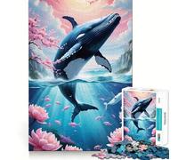 Puzzle de 1000 pièces représentant Une Baleine bondissante dans Un Paysage Marin Floral Jeu de réflexion créatif,pièces Robustes et découpées avec précision Idéal pour Les Voyages Cadeau Parfait