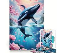 Puzzle de 1000 pièces représentant une baleine bondissante dans un paysage marin floral Un exercice mental amusant,aux découpes nettes et aux composants robustes,idéal pour se détendre confortablement