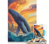 Puzzle de 1000 pièces représentant Une Baleine bondissante dans Un Paysage Urbain Un Jeu Manuel pour entraîner Votre Cerveau et Vos Mains grâce à des pièces de Formes aléatoires Qui s’emboîtent