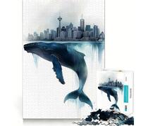 Puzzle de 1000 pièces représentant Une Baleine et Un Paysage Urbain Jeu Amusant et ludique grâce à sa Technologie de découpe Laser avancée Jouet d'intérieur idéal pour Les Vacances (50x75cm)