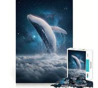 Puzzle de 1000 pièces représentant Une Baleine jaillissant des Nuages vers l'espace Jeu de développement cognitif Surface Lisse sans bavures Activité relaxante en Groupe à l'intérieur (38x26cm)