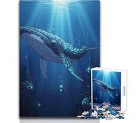 Puzzle de 1000 pièces représentant Une Baleine Lumineuse sous l'eau Jeu d'adresse interactif et éducatif pour Adultes Idée Cadeau Originale et significative Dimensions:38x52cm