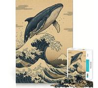 Puzzle de 1000 pièces représentant Une Baleine sautant par-Dessus Une Vague,idéal pour Les Adolescents Jeu Stimulant l'esprit,Assemblage Solide et sécurisé,activité de Partage en Famille (50x75cm)