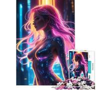 Puzzle de 1000 pièces représentant Une Belle Femme en néon Un défi à relever mais Un Jouet Amusant et Humoristique à décorer au Mur pour Les 14 Ans et Plus (38x52cm)
