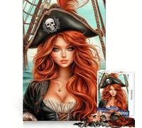 Puzzle de 1000 pièces représentant Une Capitaine Pirate aux Cheveux Roux, idéal pour Adultes Stimule l'esprit, favorise Le Calme et Offre Un Cadeau Original et touchant (38x52cm)