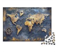Puzzle de 1000 pièces représentant Une Carte du Monde Vintage, illustrée et Peinte. Jeu éducatif pour Adultes, Belle décoration, défi Stimulant, Cadeau d'anniversaire. Dimensions : 52 x 38 cm.