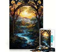 Puzzle de 1000 pièces représentant Une Cascade au Coucher du Soleil surréaliste, idéal pour Adultes Jeu de logique Stimulant, Anti-anxiété, Bords Transparents, Cadeau Parfait pour Les fêtes 38x26cm
