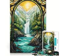 Puzzle de 1000 pièces représentant Une Cascade au Coucher du Soleil surréaliste, idéal pour Adultes Jeu de logique Stimulant, Anti-anxiété, Bords Transparents, Cadeau Parfait pour Les fêtes 38x26cm