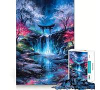 Puzzle de 1000 pièces représentant Une Cascade Mystique avec Une Porte Torii, idéal pour Les Adolescents, pour renforcer Leur mémoire, se détendre à la Maison et Offrir Un Cadeau précieux (50x75cm)