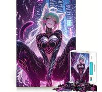 Puzzle de 1000 pièces représentant Une Chatte Anime dans Un Paysage Urbain Cyberpunk Jeu de mémorisation mentale de Haute précision,défi cérébral interactif pour la Maison (50x75cm)