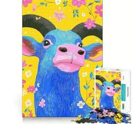 Puzzle de 1000 pièces représentant une chèvre colorée sur fond floral,idéal pour les adolescents Jeu stimulant l'esprit,solide et facile à assembler Activité amusante en famille,même le soir (38x52cm)