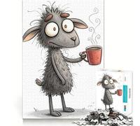 Puzzle de 1000 pièces représentant Une chèvre endormie avec Une Tasse de café, idéal pour Les Adolescents Jeu de logique et de Loisirs Cadeau Original aux Bords Fins 38x26cm