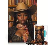 Puzzle de 1000 pièces représentant Une Cowgirl Noire et Son Portrait,pièces Parfaitement ajustées,Jeu de Concentration Amusant,Moment de détente et de Plaisir,décoration de Noël (50x75cm)