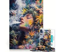 Puzzle de 1000 pièces représentant Une déesse fumant du Cannabis, inspiré par Une Jeune Fille, pour Adolescents Jeu de logique Fine, Passe-Temps Calme, Bords Nets, Collection d'art 38x52cm